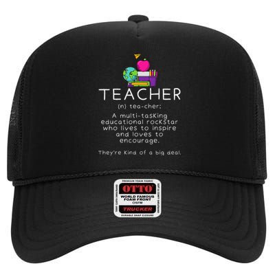 Teacher Definition Funny Teaching School Teacher High Crown Mesh Back Trucker Hat