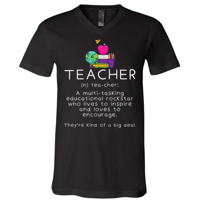 Teacher Definition Funny Teaching School Teacher V-Neck T-Shirt