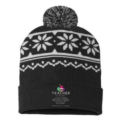 Teacher Definition Funny Teaching School Teacher USA-Made Snowflake Beanie