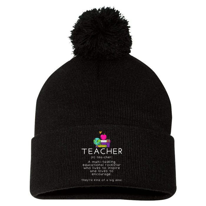 Teacher Definition Funny Teaching School Teacher Pom Pom 12in Knit Beanie