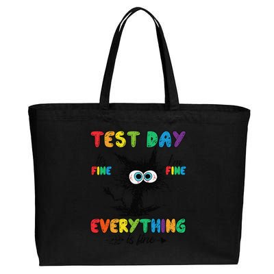 Test Day Funny Stressed Cat Teacher Student Testing Day Cotton Canvas Jumbo Tote