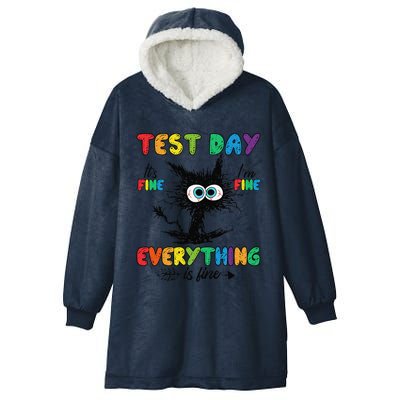 Test Day Funny Stressed Cat Teacher Student Testing Day Hooded Wearable Blanket