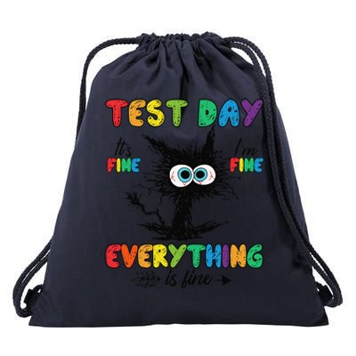 Test Day Funny Stressed Cat Teacher Student Testing Day Drawstring Bag