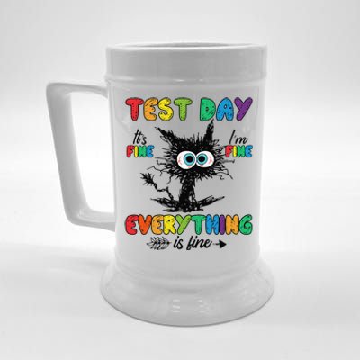 Test Day Funny Stressed Cat Teacher Student Testing Day Beer Stein