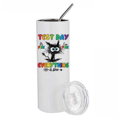 Test Day Funny Stressed Cat Teacher Student Testing Day Stainless Steel Tumbler