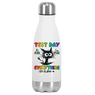 Test Day Funny Stressed Cat Teacher Student Testing Day Stainless Steel Insulated Water Bottle