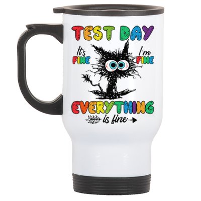 Test Day Funny Stressed Cat Teacher Student Testing Day Stainless Steel Travel Mug