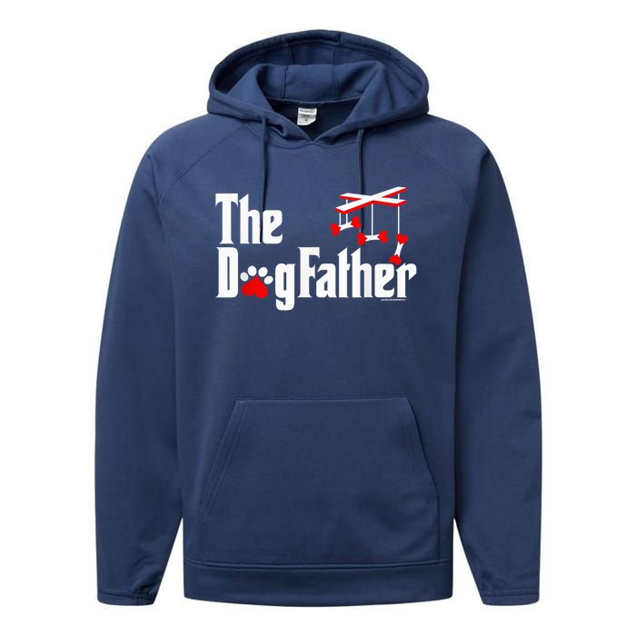 The Dogfather Funny Cute Dog Fathers Day Dad Doggo Paw Fur Dog Dad Performance Fleece Hoodie