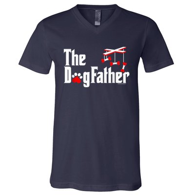 The Dogfather Funny Cute Dog Fathers Day Dad Doggo Paw Fur Dog Dad V-Neck T-Shirt