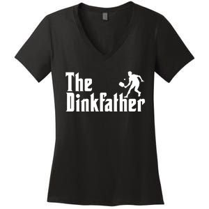 The Dinkfather Funny Pickleball Women's V-Neck T-Shirt