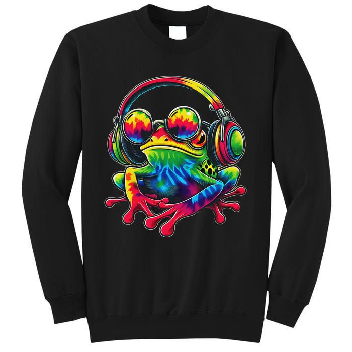 Tie Dye Frog Peace Sign Hippie Frog With Headphones Sweatshirt