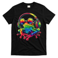 Tie Dye Frog Peace Sign Hippie Frog With Headphones T-Shirt