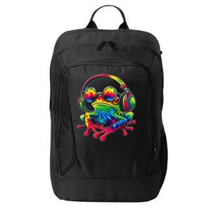 Tie Dye Frog Peace Sign Hippie Frog With Headphones City Backpack