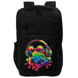 Tie Dye Frog Peace Sign Hippie Frog With Headphones Impact Tech Backpack