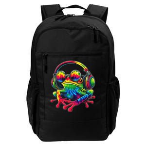 Tie Dye Frog Peace Sign Hippie Frog With Headphones Daily Commute Backpack