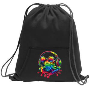 Tie Dye Frog Peace Sign Hippie Frog With Headphones Sweatshirt Cinch Pack Bag