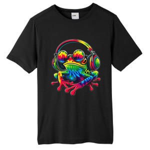 Tie Dye Frog Peace Sign Hippie Frog With Headphones Tall Fusion ChromaSoft Performance T-Shirt