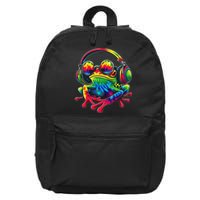 Tie Dye Frog Peace Sign Hippie Frog With Headphones 16 in Basic Backpack