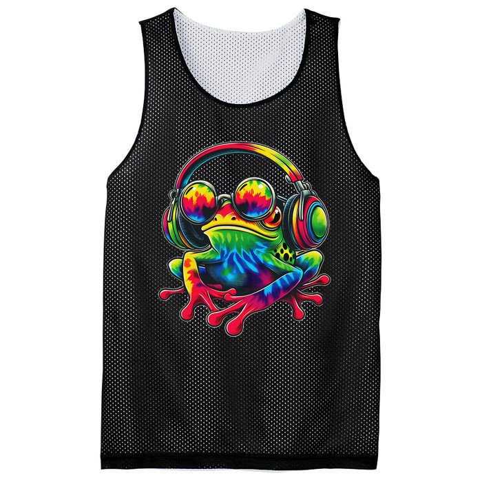 Tie Dye Frog Peace Sign Hippie Frog With Headphones Mesh Reversible Basketball Jersey Tank