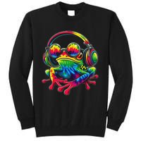 Tie Dye Frog Peace Sign Hippie Frog With Headphones Tall Sweatshirt