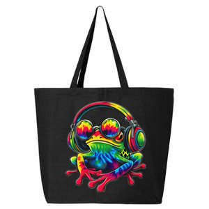 Tie Dye Frog Peace Sign Hippie Frog With Headphones 25L Jumbo Tote