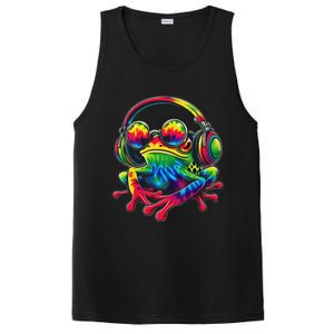 Tie Dye Frog Peace Sign Hippie Frog With Headphones PosiCharge Competitor Tank