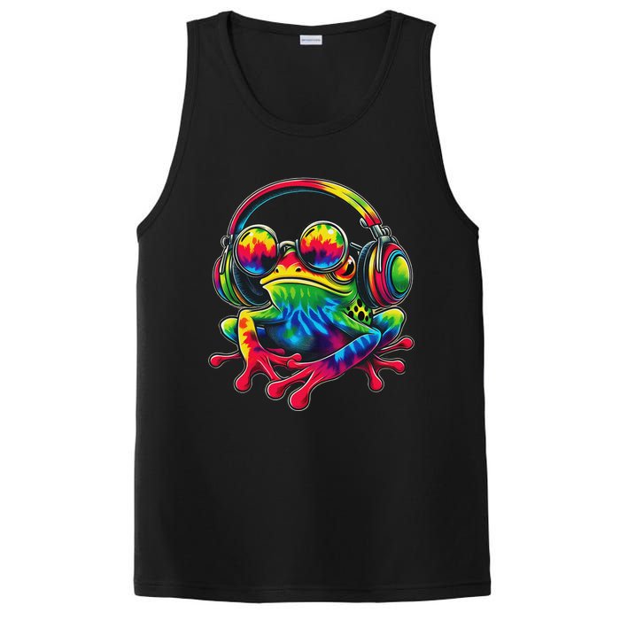 Tie Dye Frog Peace Sign Hippie Frog With Headphones PosiCharge Competitor Tank