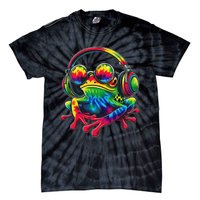 Tie Dye Frog Peace Sign Hippie Frog With Headphones Tie-Dye T-Shirt