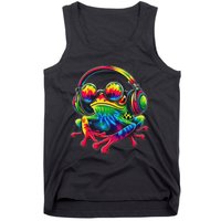 Tie Dye Frog Peace Sign Hippie Frog With Headphones Tank Top