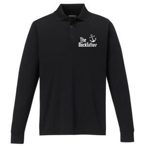 The Dockfather Funny Boating Fishing Boat Dad Captain Boater Performance Long Sleeve Polo