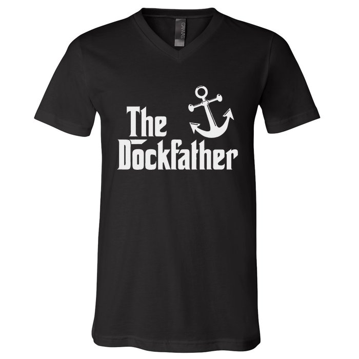 The Dockfather Funny Boating Fishing Boat Dad Captain Boater V-Neck T-Shirt