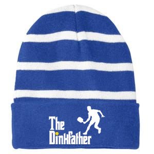 The Dink Father Pickleball Dad Funny Pickleball Striped Beanie with Solid Band