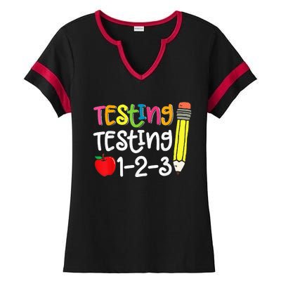 Testing Day For Teacher Testing Testing 123 Cute Test Day Ladies Halftime Notch Neck Tee