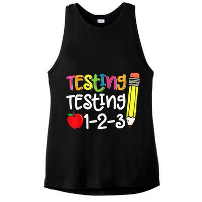 Testing Day For Teacher Testing Testing 123 Cute Test Day Ladies PosiCharge Tri-Blend Wicking Tank
