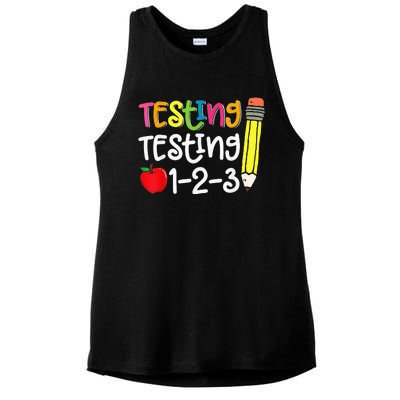 Testing Day For Teacher Testing Testing 123 Cute Test Day Ladies PosiCharge Tri-Blend Wicking Tank