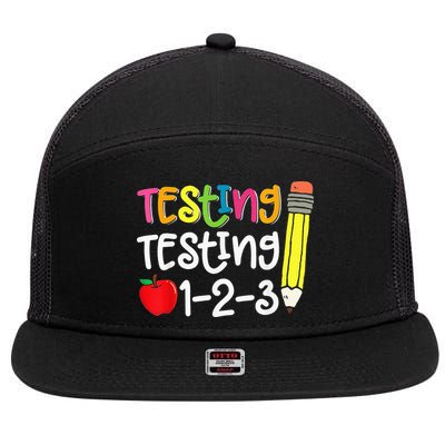 Testing Day For Teacher Testing Testing 123 Cute Test Day 7 Panel Mesh Trucker Snapback Hat