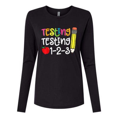 Testing Day For Teacher Testing Testing 123 Cute Test Day Womens Cotton Relaxed Long Sleeve T-Shirt