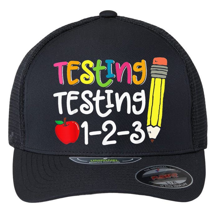 Testing Day For Teacher Testing Testing 123 Cute Test Day Flexfit Unipanel Trucker Cap
