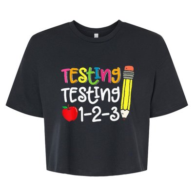 Testing Day For Teacher Testing Testing 123 Cute Test Day Bella+Canvas Jersey Crop Tee