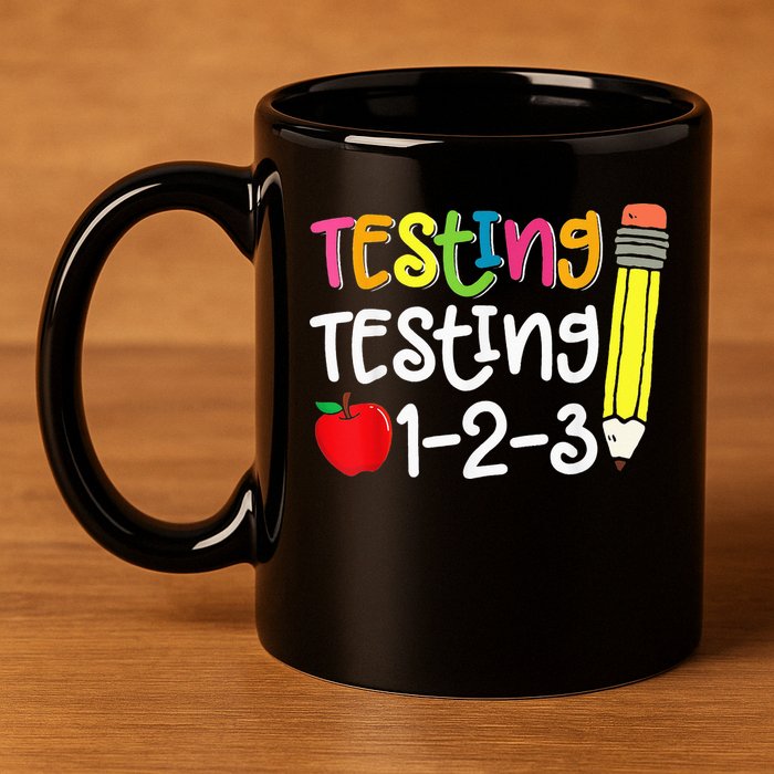 Testing Day For Teacher Testing Testing 123 Cute Test Day 11oz C Handle Ceramic Mug