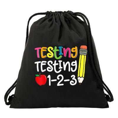 Testing Day For Teacher Testing Testing 123 Cute Test Day Drawstring Bag
