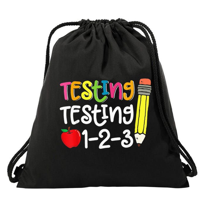 Testing Day For Teacher Testing Testing 123 Cute Test Day Drawstring Bag