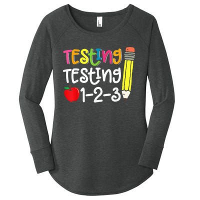 Testing Day For Teacher Testing Testing 123 Cute Test Day Women's Perfect Tri Tunic Long Sleeve Shirt