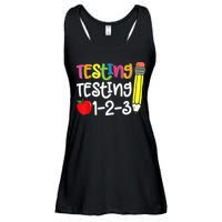 Testing Day For Teacher Testing Testing 123 Cute Test Day Ladies Essential Flowy Tank