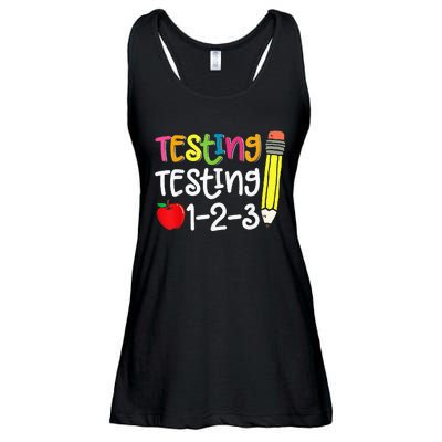 Testing Day For Teacher Testing Testing 123 Cute Test Day Ladies Essential Flowy Tank