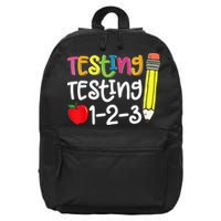 Testing Day For Teacher Testing Testing 123 Cute Test Day 16 in Basic Backpack