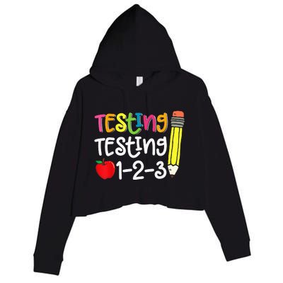 Testing Day For Teacher Testing Testing 123 Cute Test Day Crop Fleece Hoodie