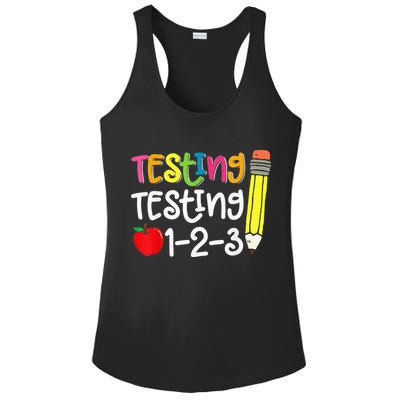 Testing Day For Teacher Testing Testing 123 Cute Test Day Ladies PosiCharge Competitor Racerback Tank