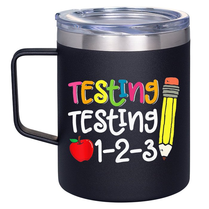 Testing Day For Teacher Testing Testing 123 Cute Test Day 12oz Stainless Steel Coffee Mug