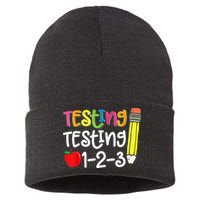Testing Day For Teacher Testing Testing 123 Cute Test Day Sustainable Knit Beanie